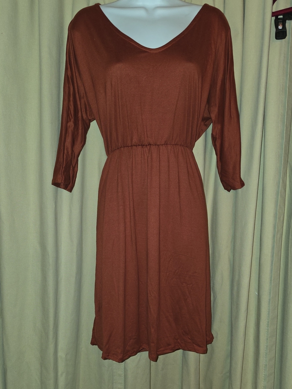 Sew In Love Brown V-Neck Elastic Waist Midi Dress NWOT Soft Legging Material